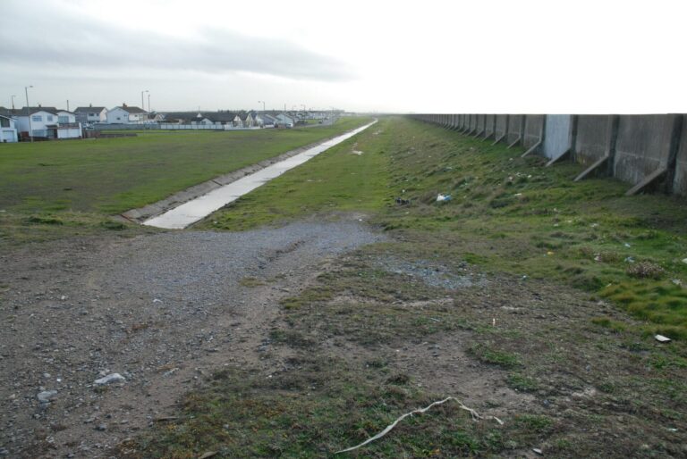 The old overflow channel and grassy bank before construction of the new Rossall Coastal Defence Scheme