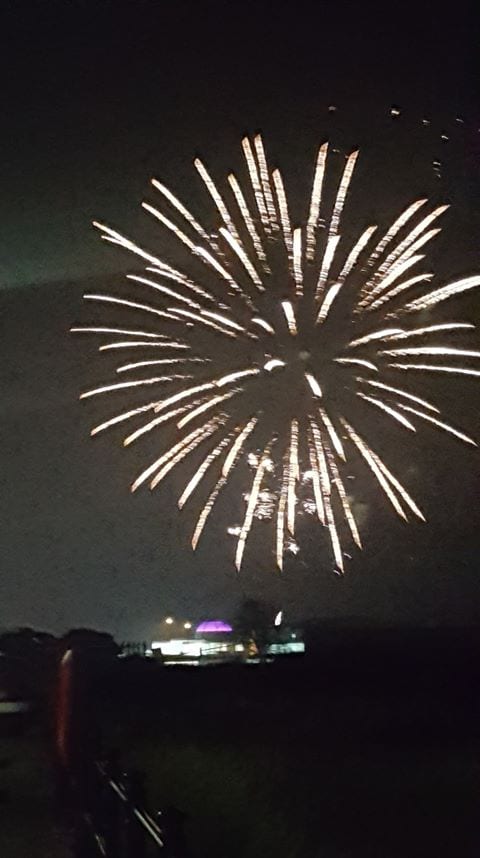 Marine Hall on fireworks night by Alan Macfarlane