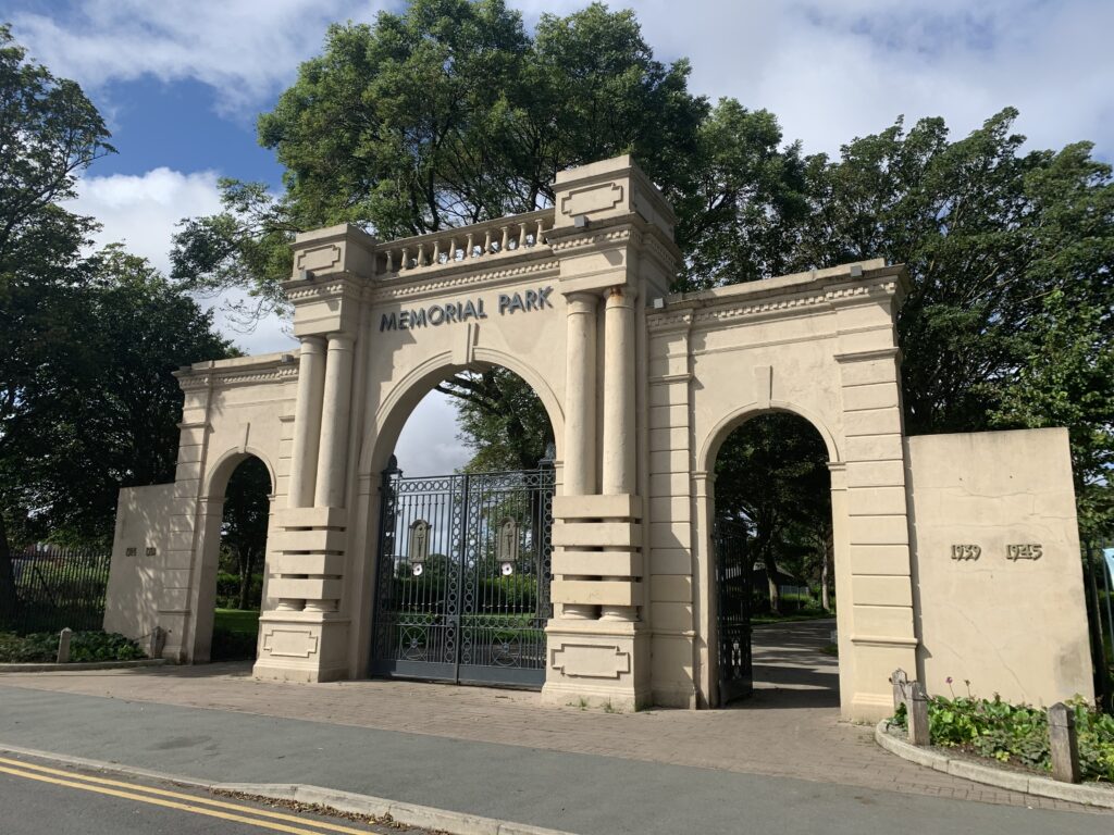 Main entrance gates to Memorial Park at Warrenhurst Road