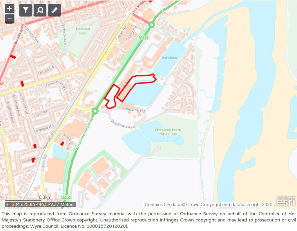 Project Neptune at Fleetwood Dock - proposed location of fish park. Image: OS/Wyre Council license